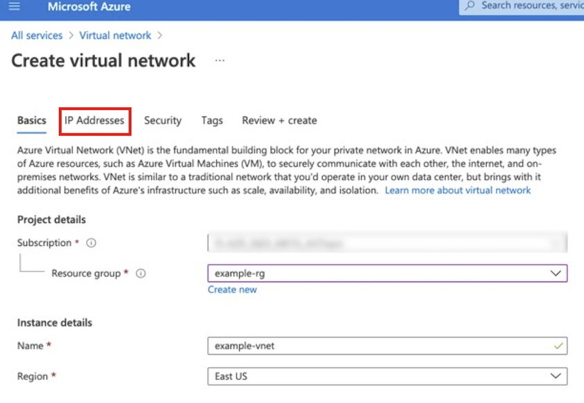 Azure Create Virtual Network