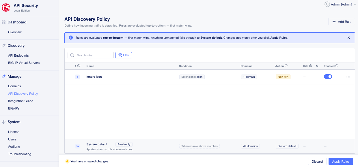 API Discovery Rules