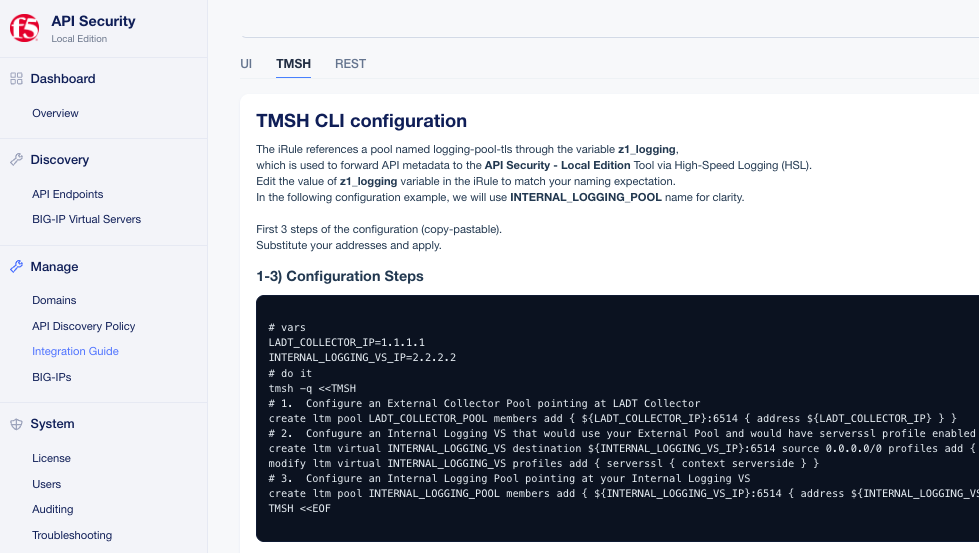 Integration Guide in the API Security UI