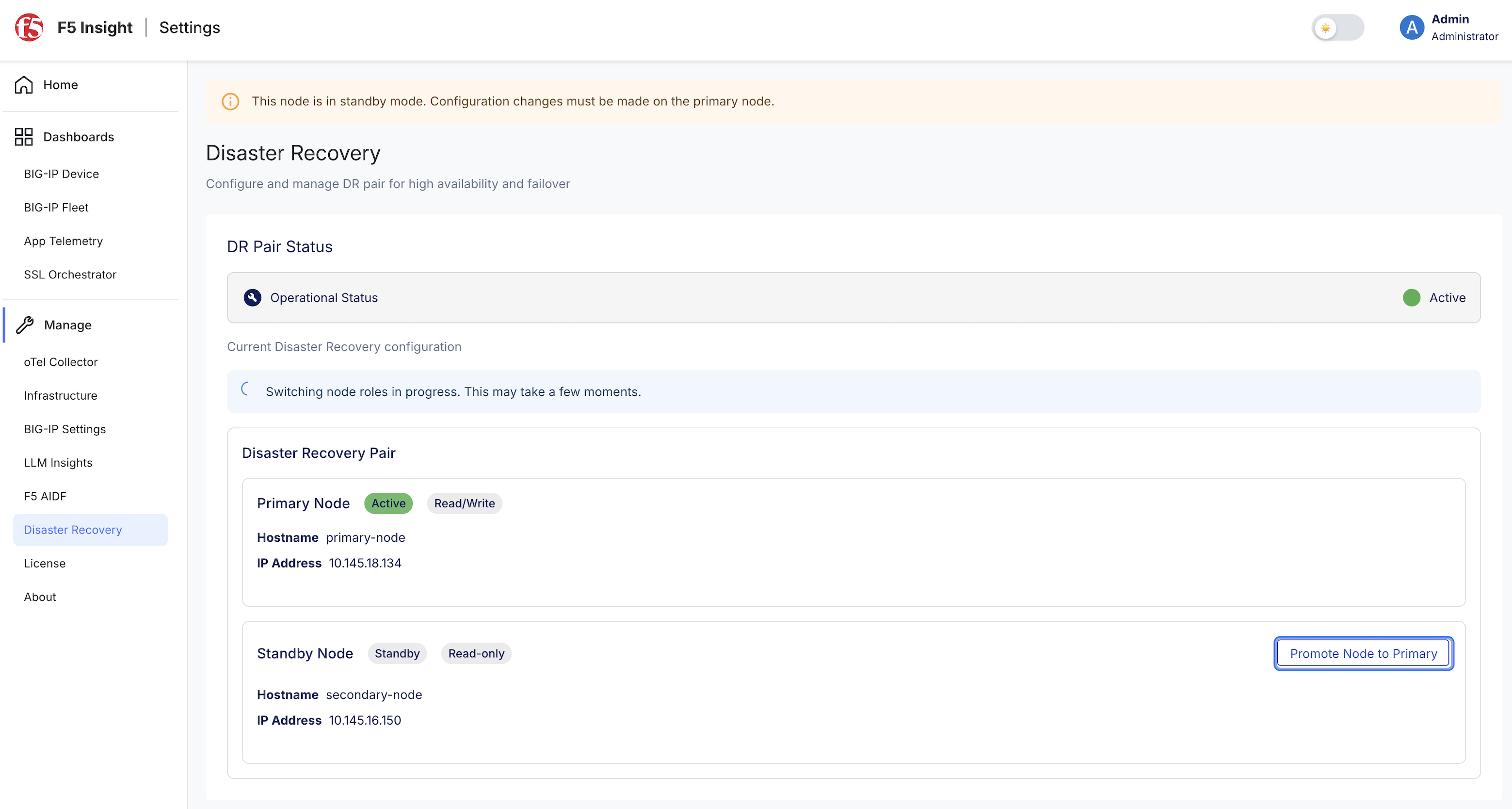 Promote node to primary