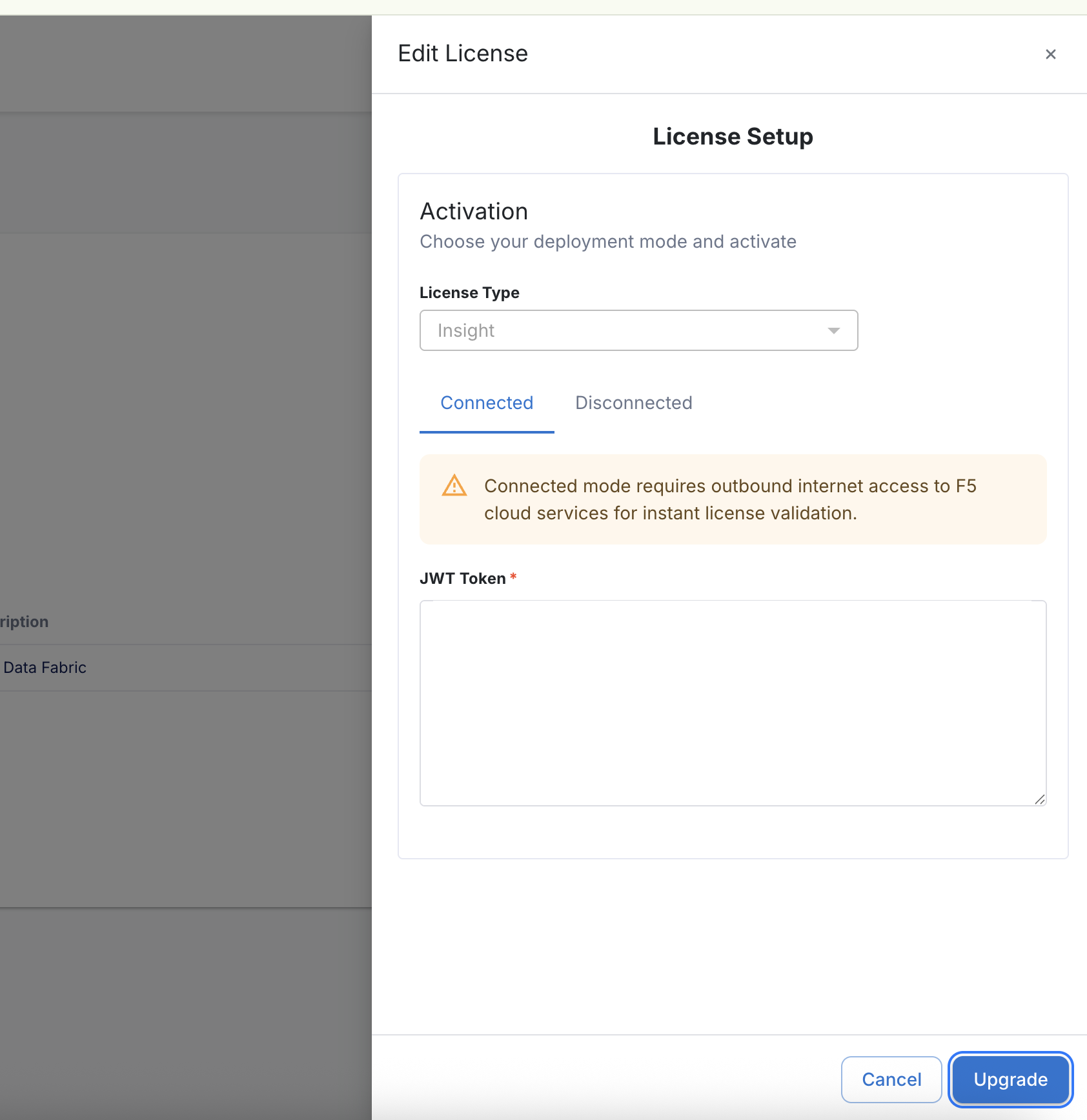 F5 Insight Lite upgrade license setup screen