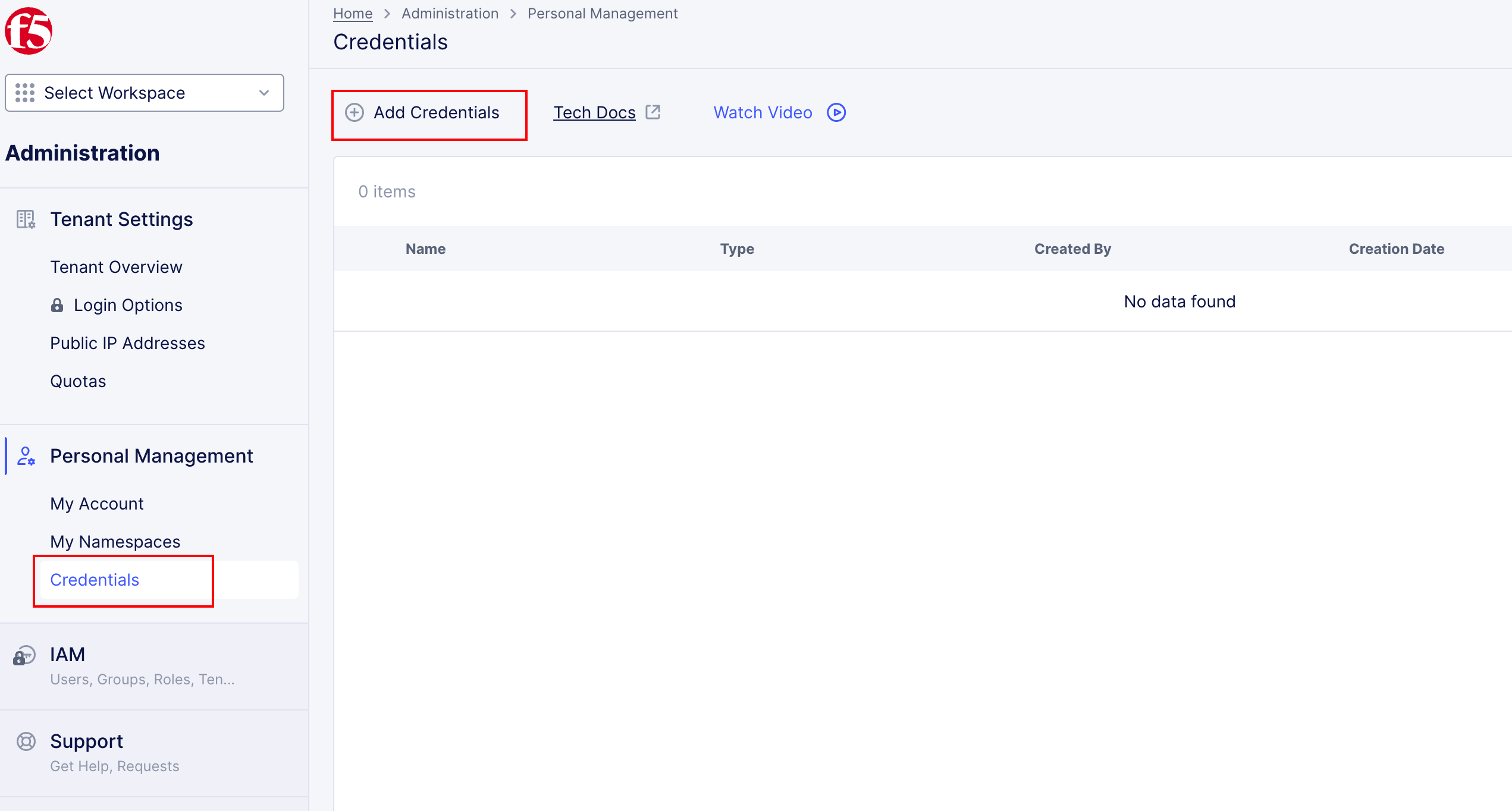 f5xc-console-account-settings-credentials