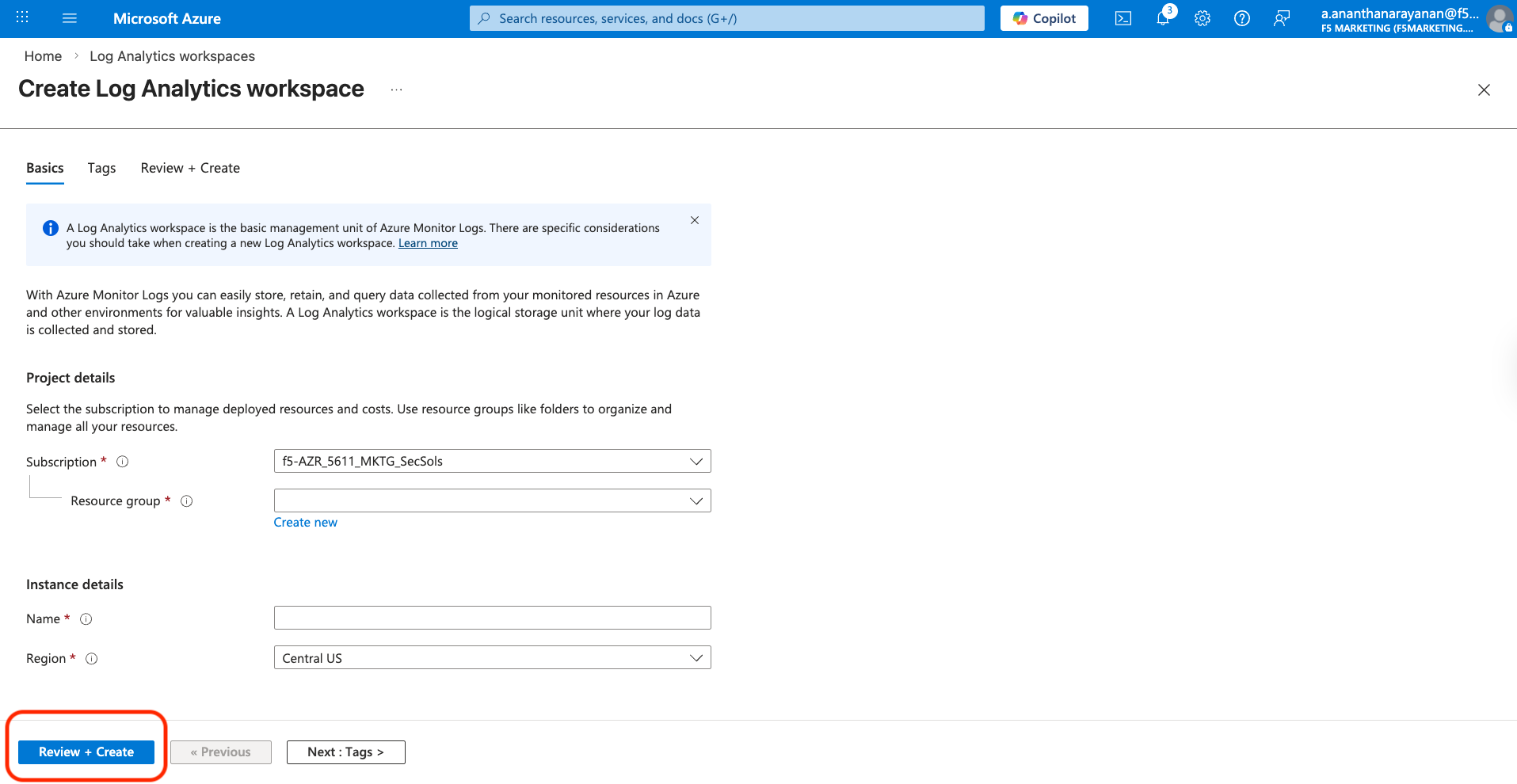 Create Log Analytics