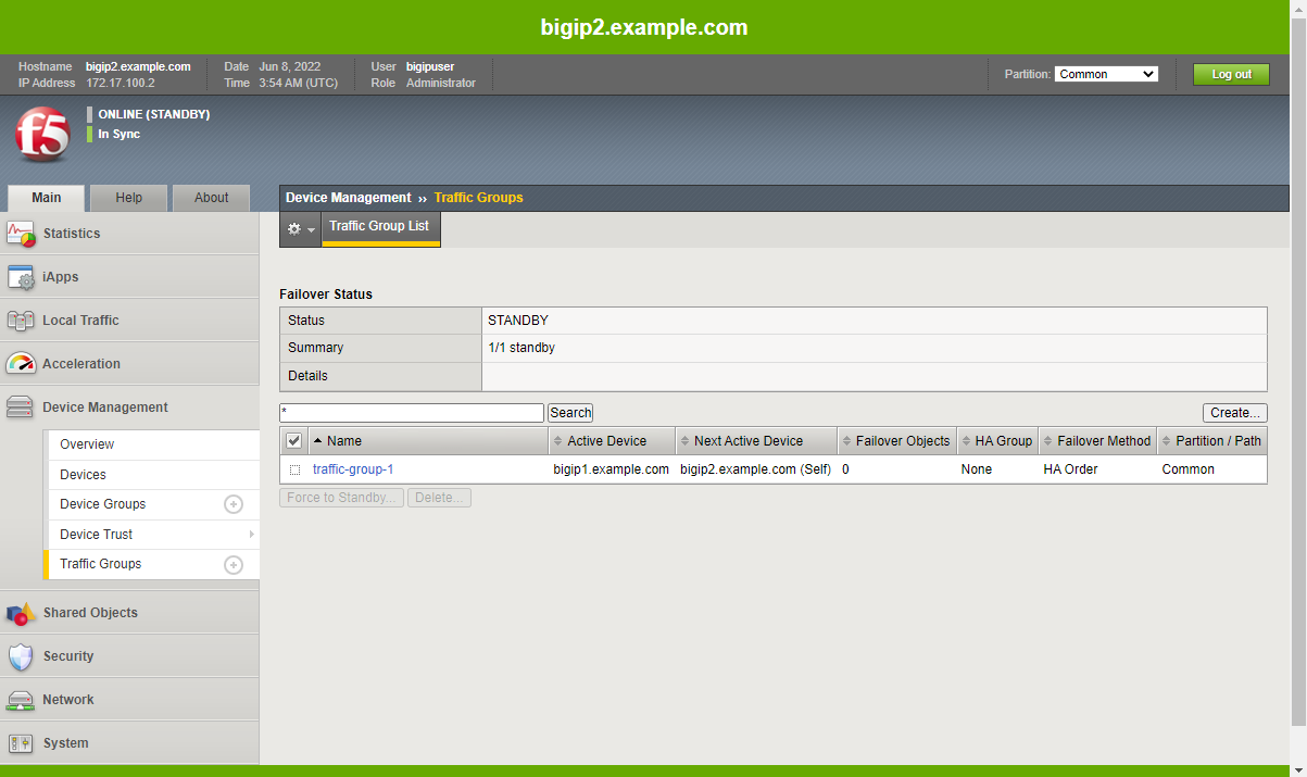 BIGIP2 GUI - Online Standby
