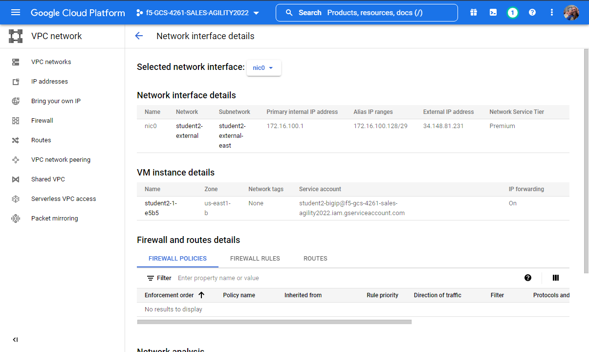 Google Console Network details Alias IP ranges