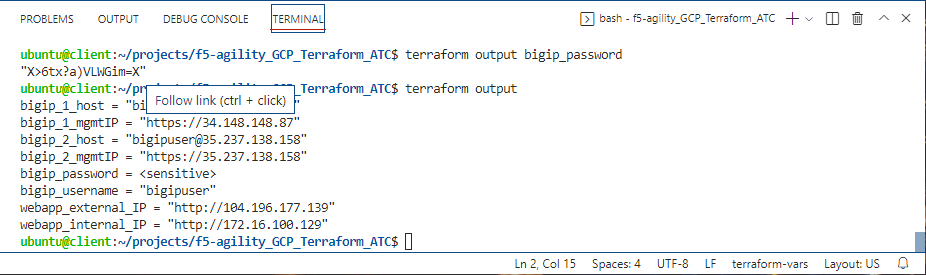 Terraform Output CTL + CLick on management link