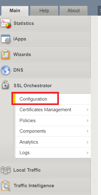 Go to SSL Orchestrator -> Configuration