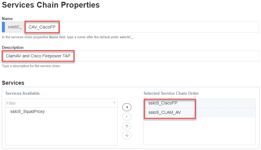 New service chain for Clam AV and Cisco Firepower TAP