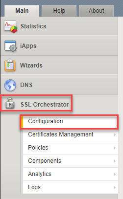 SSL Orchestrator Configuration Menu